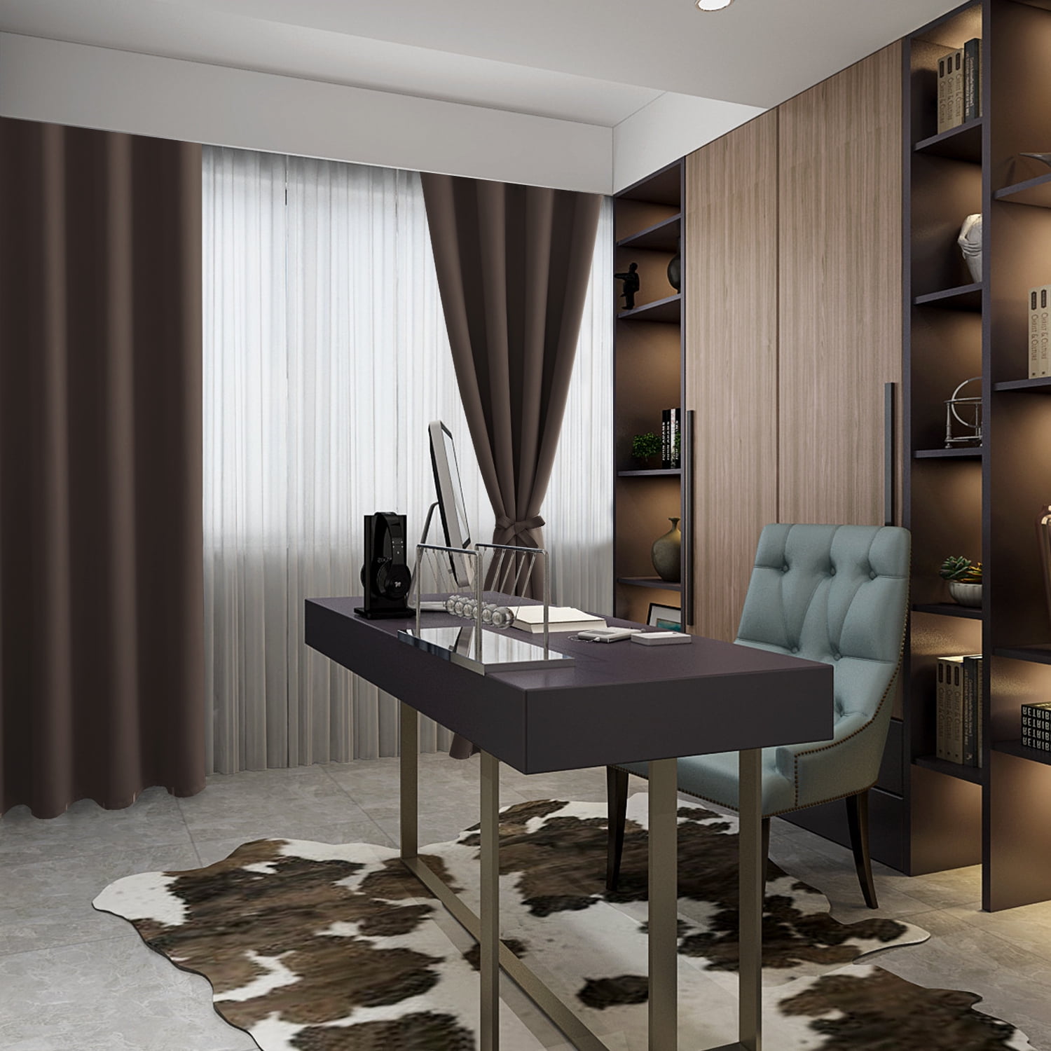 Hiasan Blackout Curtains for Bedroom, 42 x 63 Inches Length - Thermal Insulated & Light Blocking Window Curtains for Living Room, 2 Drape Panels Sewn with Tiebacks, Brown