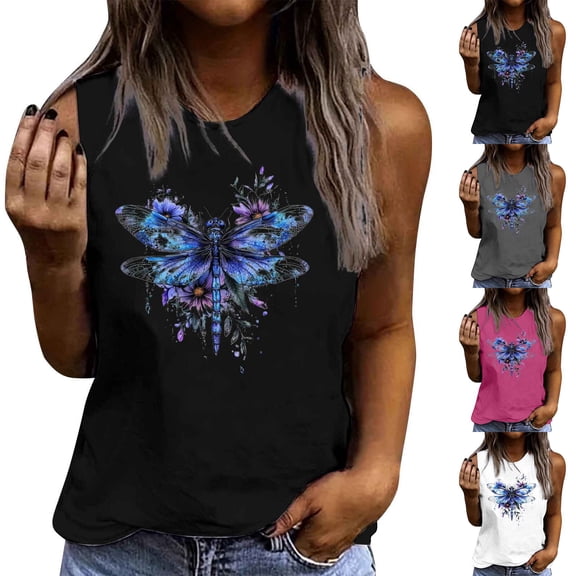Pxxlle Summer Tank Tops for Women Cotton Sleeveless Crewneck Tank Tops Fashion Graphic Going Out Tops Beach Vacation Clothes Gray L