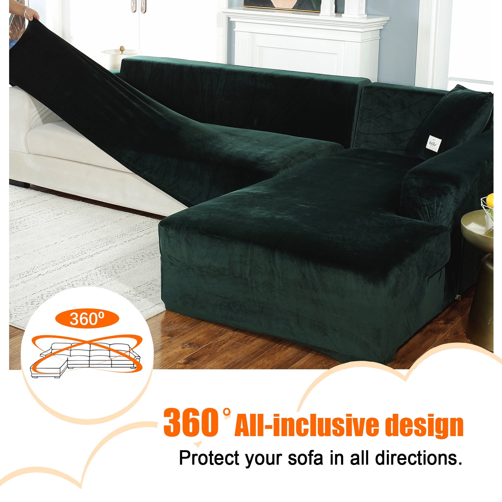 Eurhowing Velvet L-Shaped Sectional Sofa Cover with 4 Pillowcases, Stretch Soft Couch Slipcovers 3 Seater+4 Seater, Sofa Furniture Protector, Dark Green