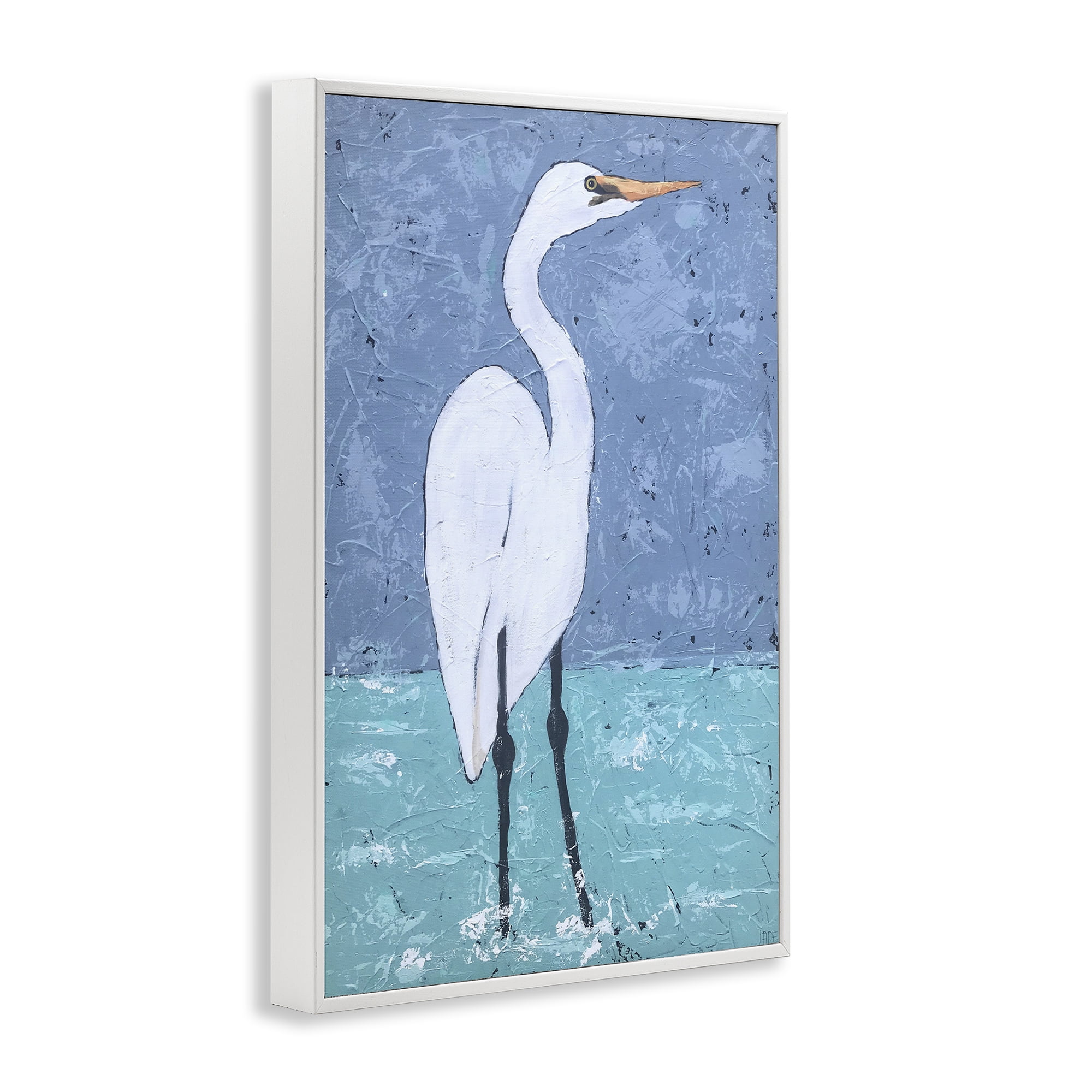 Stupell Industries Sea Heron Standing Animals & Insects Painting White Framed Art Print Wall Art, 12 x 18