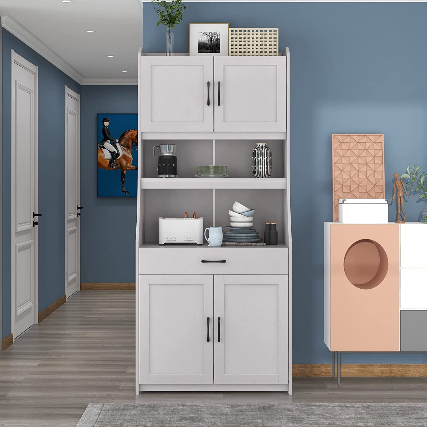 High Pantry with Hutch Freestanding Kitchen Buffet with