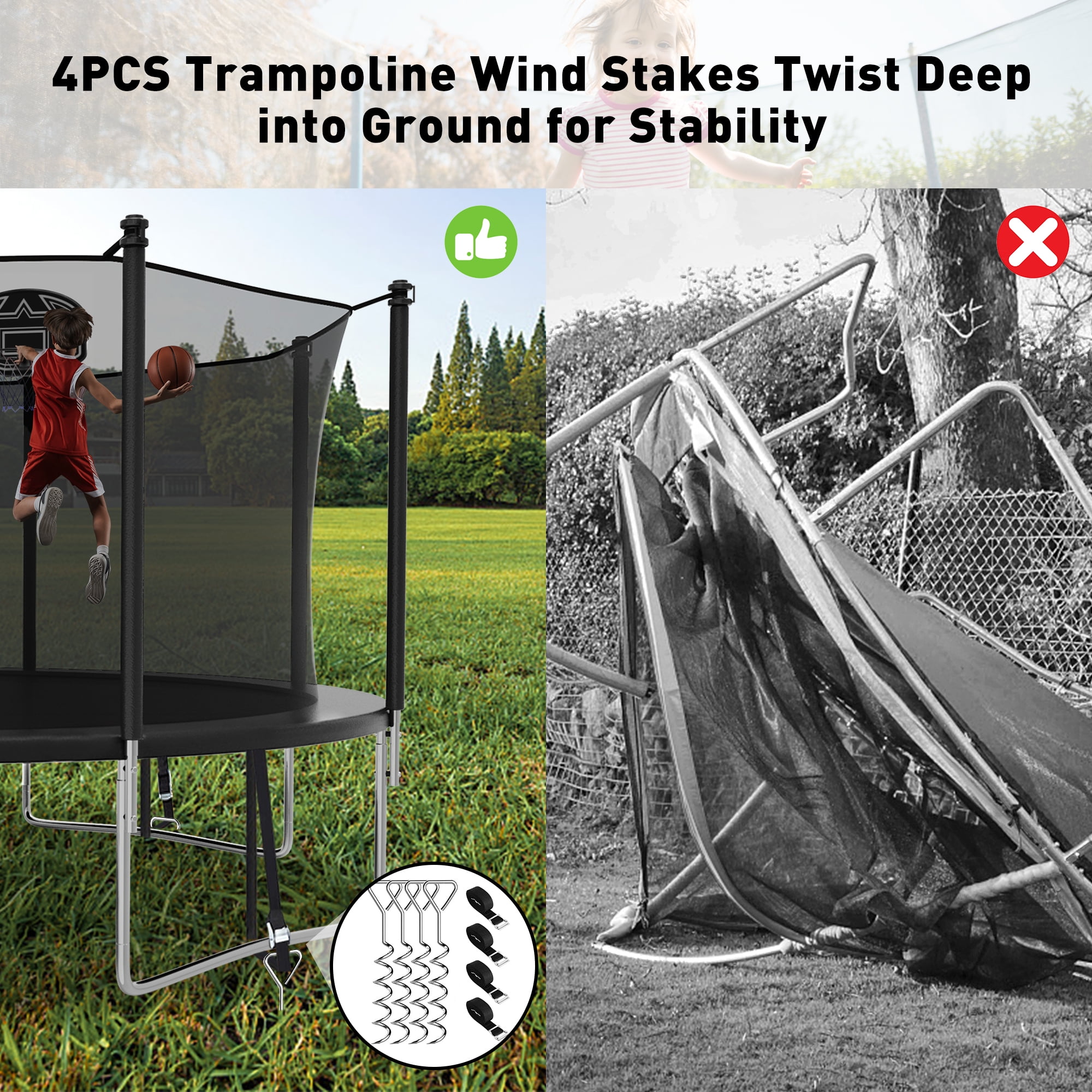 CITYLE Trampoline 14FT Trampoline for Kids and Adults, Outdoor Trampoline with Enclosure Net, Backyard Trampoline with Basketball Hoop, Wind Stakes, Ladder, Weather Resistant, Easy Assembly,Last Long