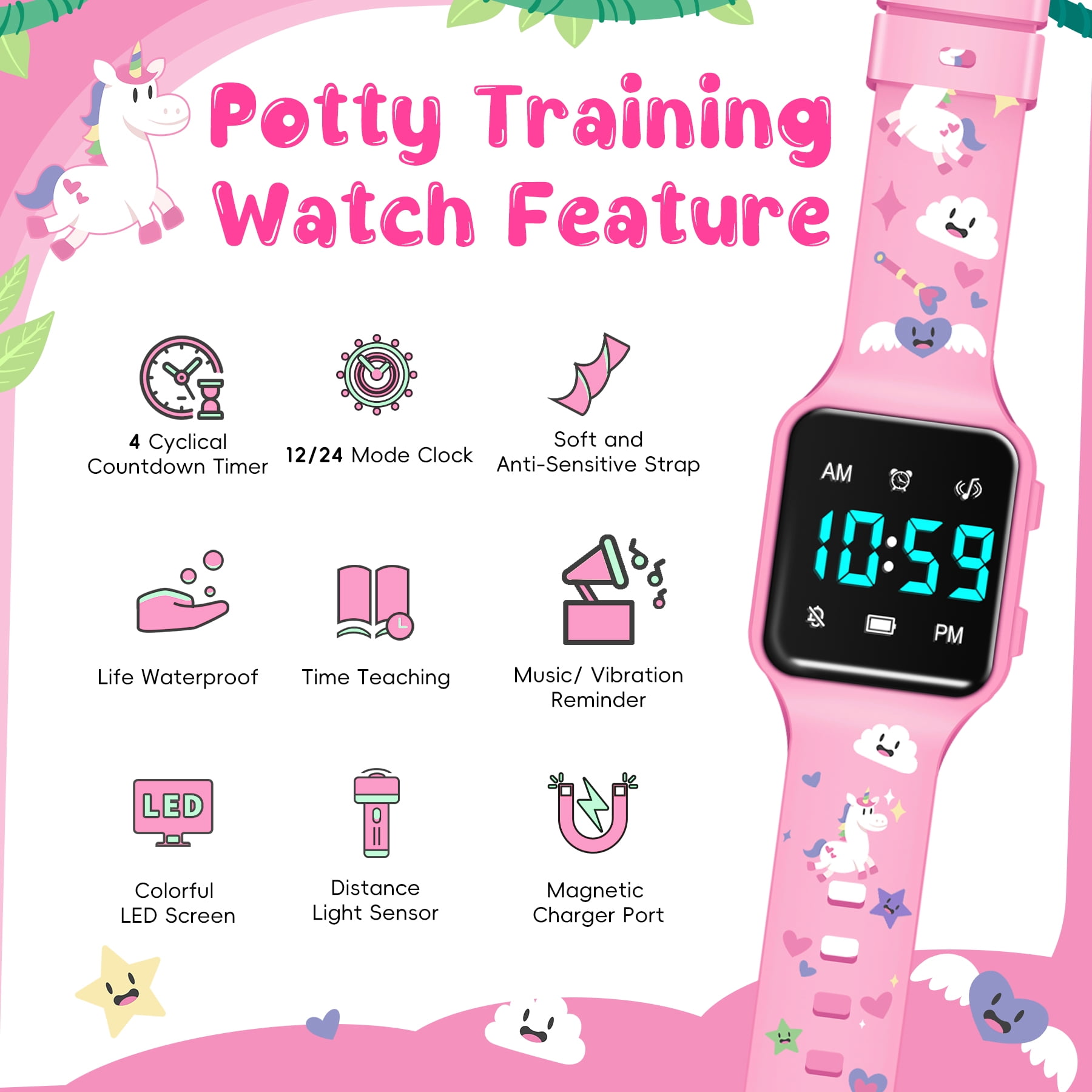 Kids Potty Training Watch Music Reminder Timer Watch with Countdown/Alarm Clocks/Music,Toilet Training Watch for Girls Boys Waterproof Rechargeable Gift for Kids