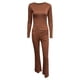 thumbnail image 4 of Conjunto informal de mujer de camiseta de manga larga y leggings acampanados de cintura baja - 92 % mezcla de viscosa, ajuste elástico, yoga/lounge/comodidad para todo el día, 4 of 5