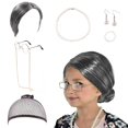 thumbnail image 3 of Accesorios para Cosplay de abuela, mascarada de Halloween para mujer mayor, Peluca de pelo plateado, sombrero, gafas, fiesta de Halloween, regalos de Papá Noel, 3 of 4