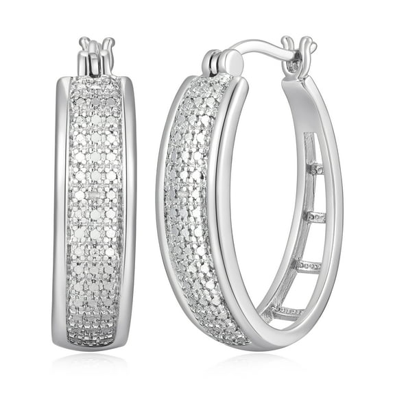 Forever Facets Diamond Accent Bold Hoop Earrings in Rhodium over Bronze, Adult Female