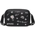 thumbnail image 1 of Bolsa crossbody negra con logos metálicos y letras bordados, 1 of 6