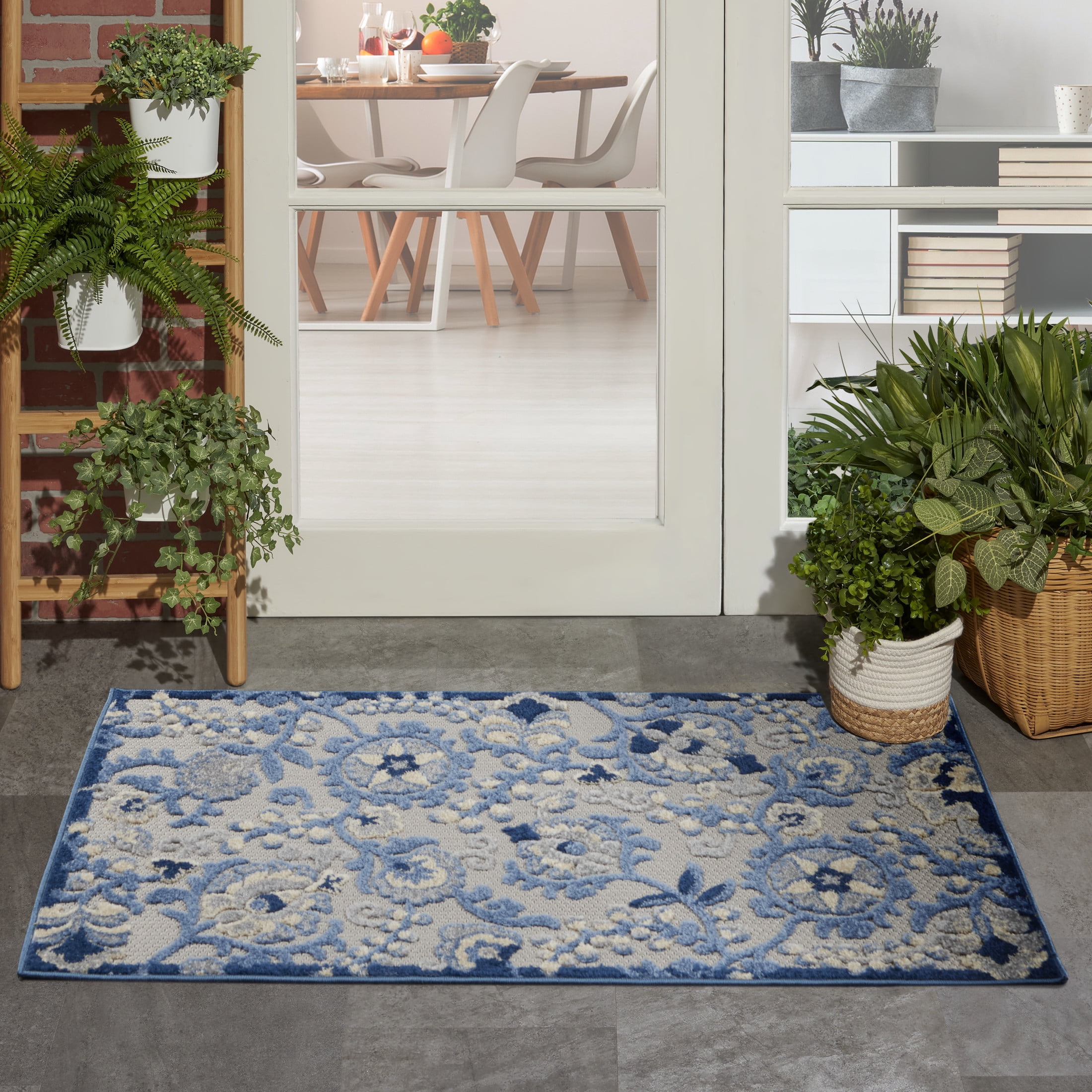 Nourison Aloha Indoor/Outdoor Blue/Grey 3' x 5' Area Rug (3x5)