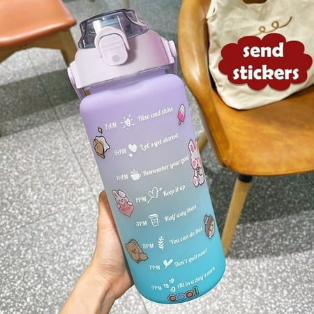 

DanceeMangoo 2 Liter Water Bottle with Straw Female Girls Large Portable Travel Bottles Sports Fitness Cup Summer Cold Water with Time Scale