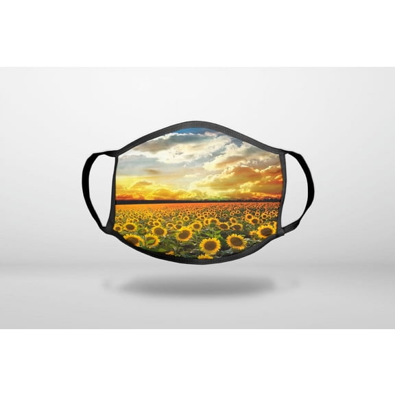 Green Blue Yellow Sunflowers - 3-Ply Reusable Soft Cloth Face Covering, Unisex, Cotton Inner Layer
