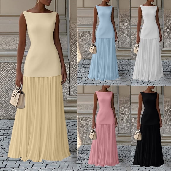 Einccm Women's Two Piece Sleeveless Skirt Suits Solid Color Casual Dress Set, Summer Polyester Comfortable Vest and Midi Skirt Outfit for Daily Wear, Dating, Party, Work and Vacation