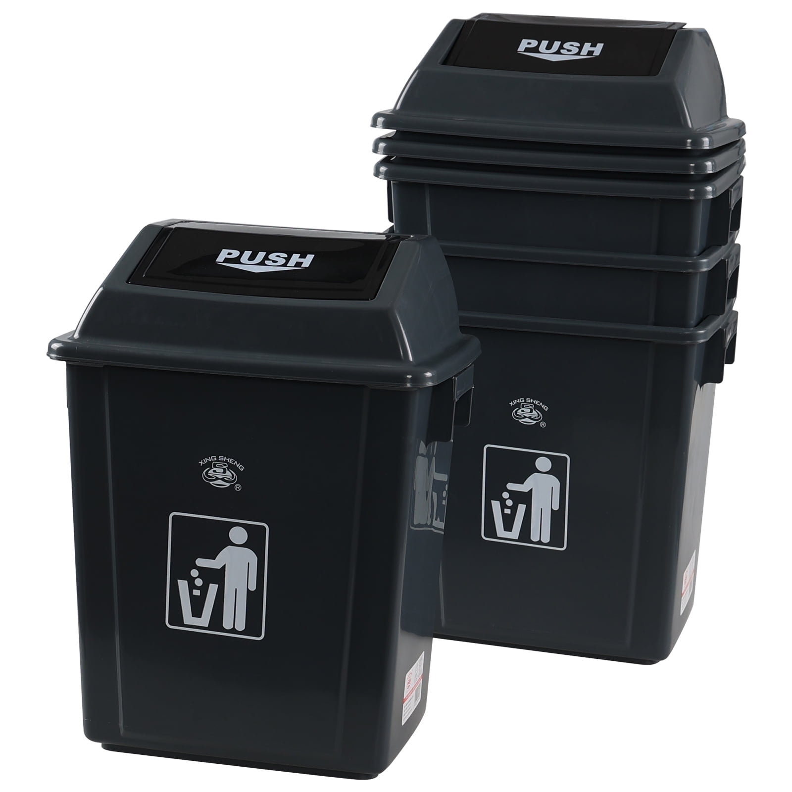 Dehouse 6 Gallon Swing Lid Trash Can for Kitchen, 4 Pack Plastic Swing Top Lid Kitchen Garbage Trash Can, Gray