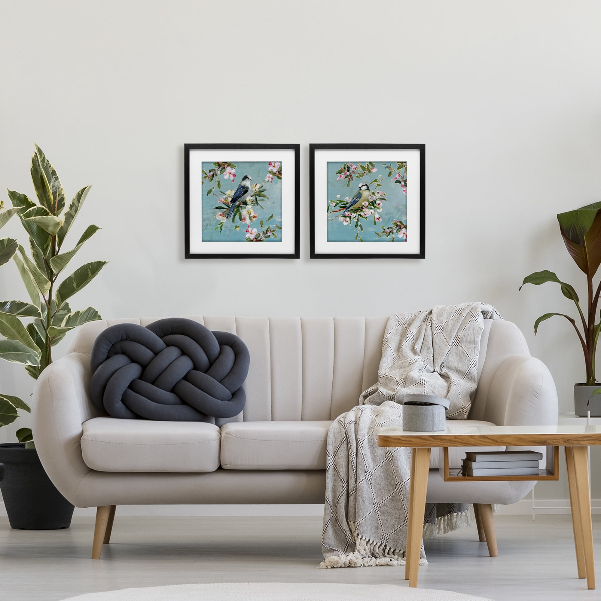 Stupell Industries Songbirds Among Spring Blossoms 2 Piece Black Framed Print Under Glass Set, design by Sally Swatland