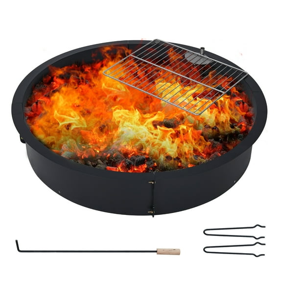 Towallmark 32 Inch Fire Pits for Outsidewood Burning Round Outdoor Fire Pit Ring with Tongs for Outdoor Park, Backyard, Bonfire