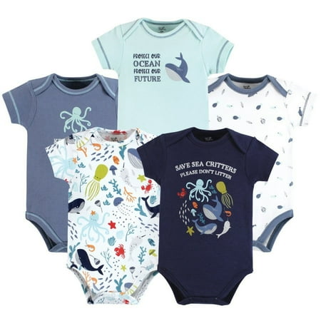 Touched by Nature Organic Cotton Bodysuits, Sea Critters, 0-3 Months