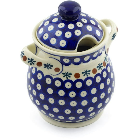 Polish Pottery 8-inch Jar with Lid and Handles (Mosquito Theme) Hand Painted in Boleslawiec, Poland Certificate of Authenticity