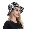 thumbnail image 4 of Yiaed Ying Yang Checkered Print Reflective Stripe Bucket Hat Unisex Funny Outdoor Fisherman Cap Beach Sun Hat, 4 of 5