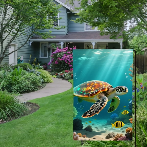 RKSupls Spring Summer Garden Flag Double Sided Sea Turtle Linen Welcome Yard House Outside Outdoor Decoration,12*18 inch