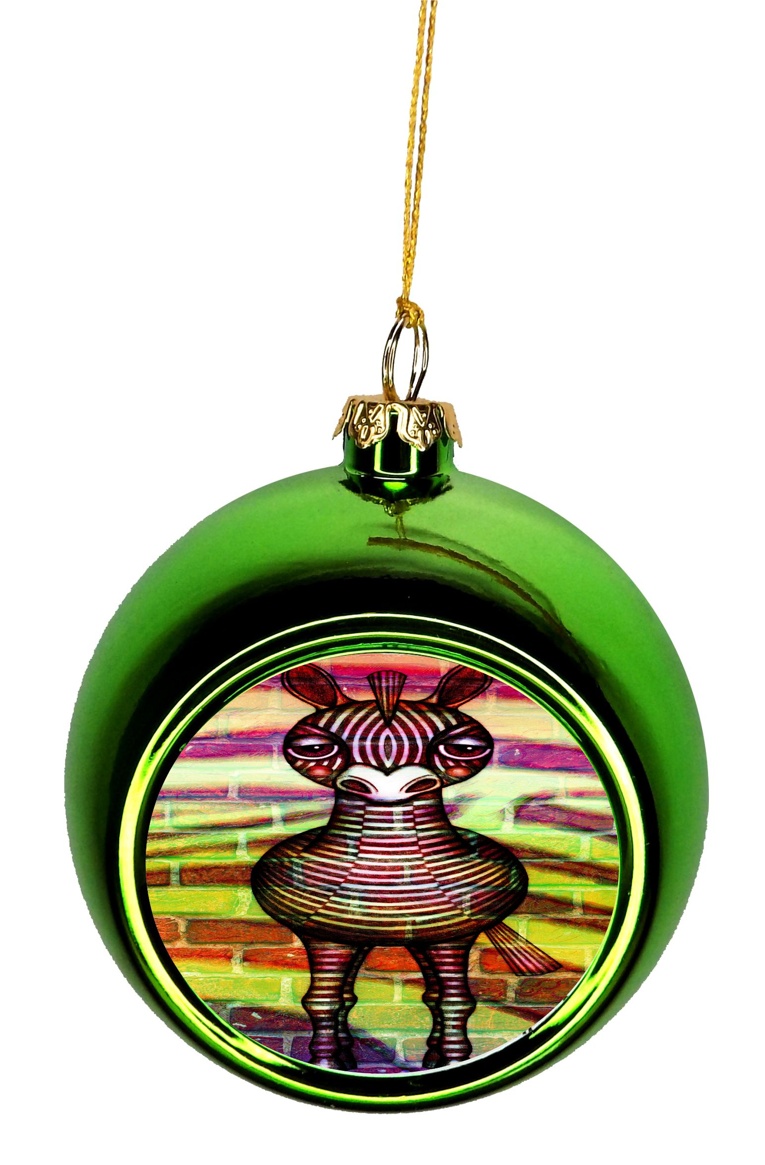 Zebra Brick Wall Street Art Print Design Ornaments Green Bauble Christmas Ornament Balls - image 1 of 1