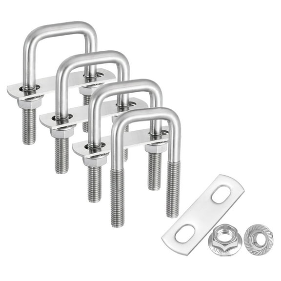 Uxcell 4 Set M8 1 Inch Inner Wide Square U Bolts, 3 Inch Length 304 Stainless Steel U-Bolts with Flange Hexagon Nuts, Frame Plates for Trailer, Automotive, (25mm W x 75mm L)
