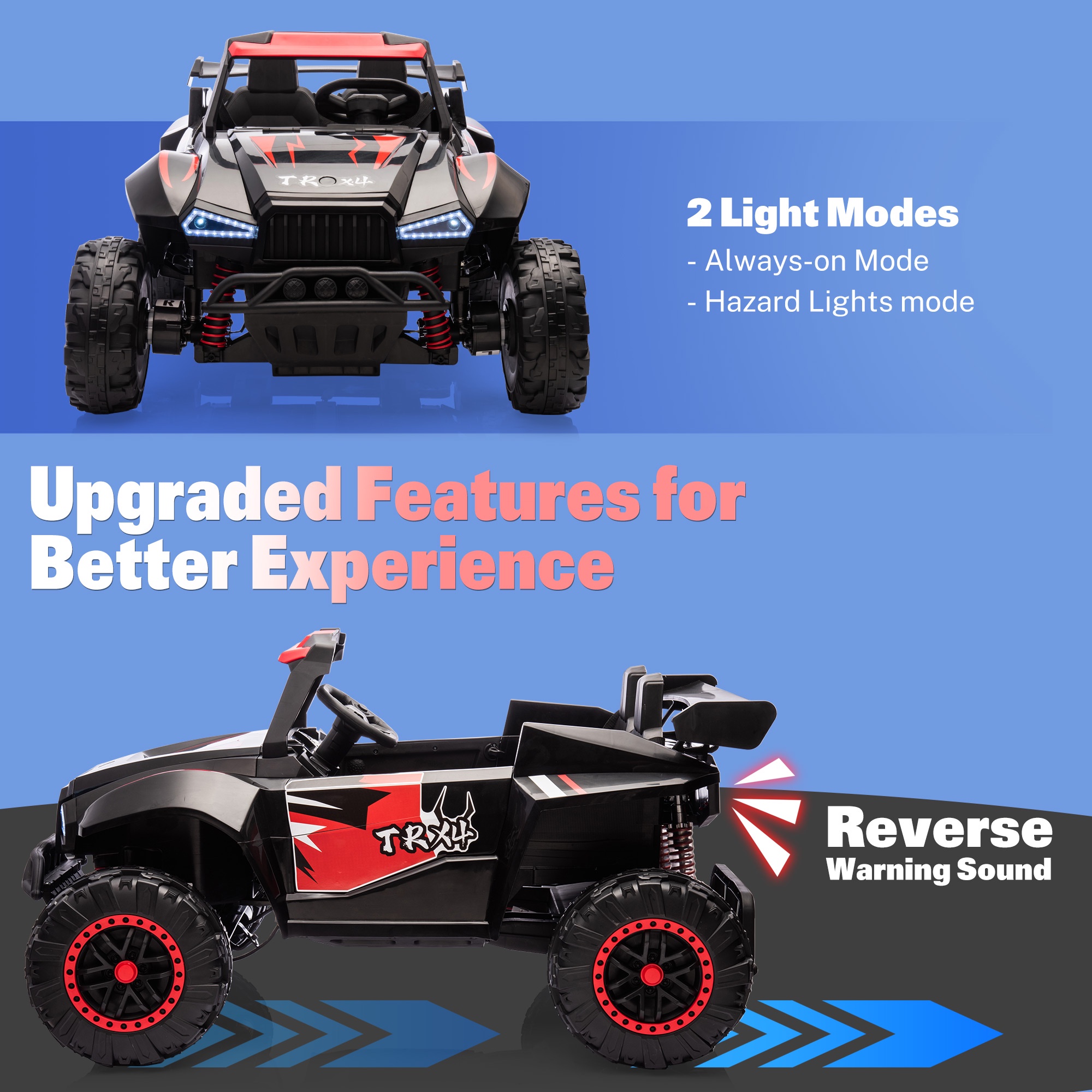 24V 2 Seater Ride on Toy Cars, Kids Ride on UTV Cars with Remote Control, Battery Powered Electric Car for Kids Boys Girls 3-8 w/Bluetooth, USB, Dual Flash Light, 4 Wheelers Drive, Black