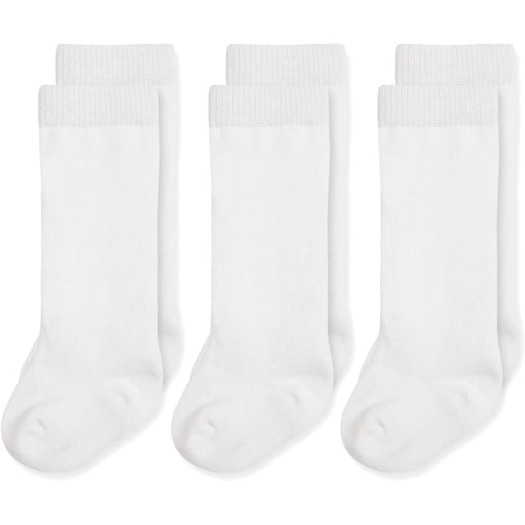 Baby Knee High Socks Seamless Baby Socks Solid Cotton Stockings for Boys/Girls 0-3/3-6/6-12/12-24 Months 3 Pack
