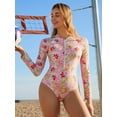 thumbnail image 4 of Attraco Womens Long Sleeve Rash Guards Floral Print Front Zipper One Piece Swimsuits UV Protection Swimwears with Built-in Bras, 4 of 9