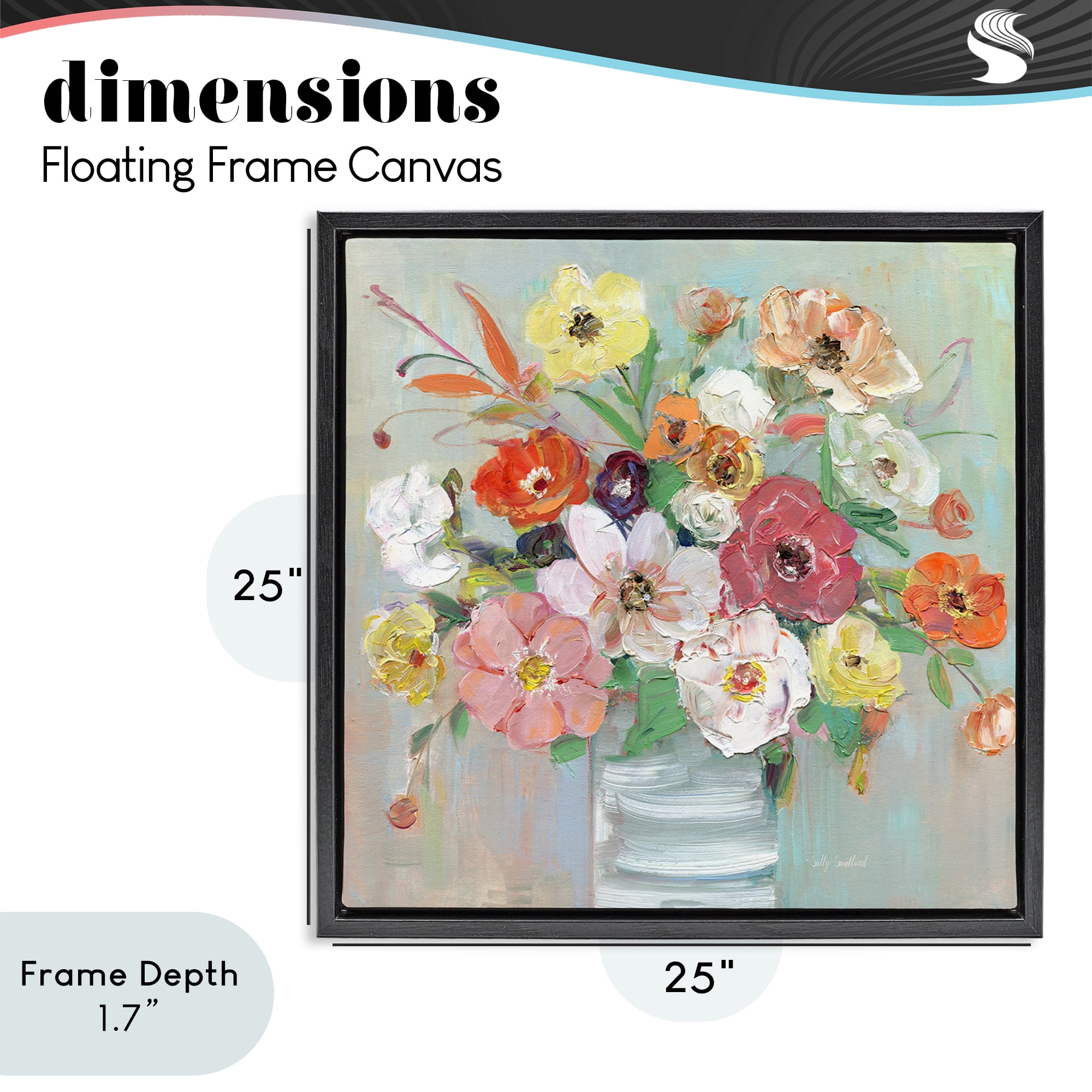 Stupell Industries Energetic Blossom Bouquet Black Framed Floater Canvas Wall Art, design by Sally Swatland