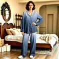 thumbnail image 2 of Dwelliawo Mens Pajamas Set Button Down 2 Piece Pjs Set Long Sleeve Sleepwear Royal Blue S, 2 of 3