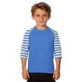 thumbnail image 2 of YMNXA Kids Boys T Shirt 3/4 Sleeve Round Neck Color Block Stripe Print Comfortable Soft Tee Top For Casual Daily Wear,Sky Blue,6-7 Years, 2 of 4