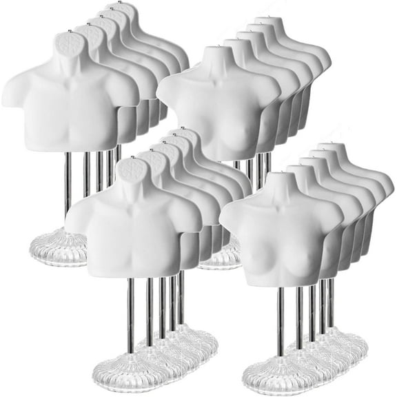 White Male   Female Mannequin Chest Long Hollow Back Body Torso Set w/ Acrylic Stand with Metal Pole & Hanging Hook, S-M Size (3)