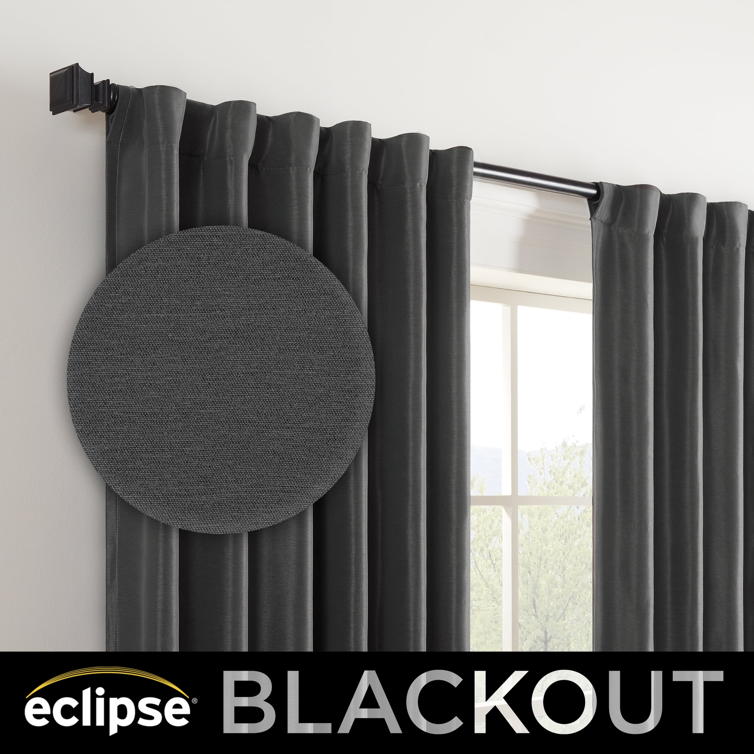 Eclipse Fresno Blackout Curtain Panel, Back Tab Window Curtain, Thermaweave, (1 Panel), 52 In Wide x 108 In Long, Charcoal