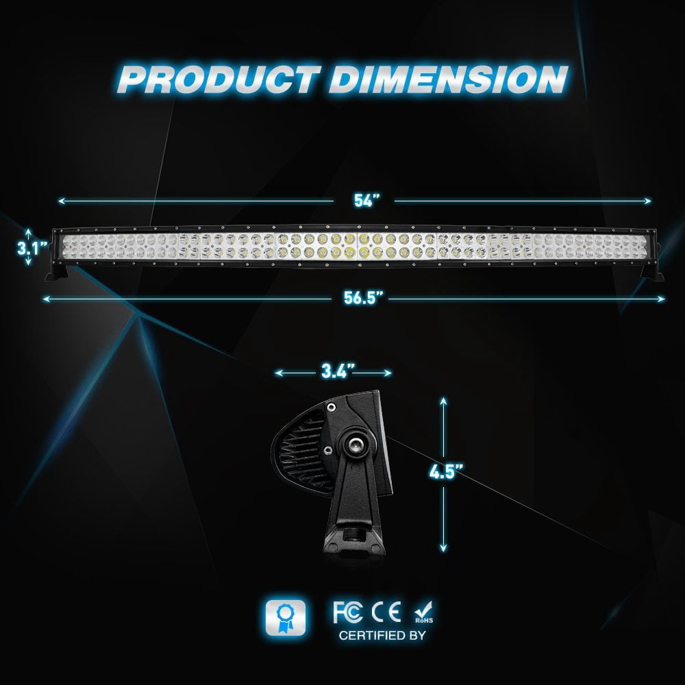 Nilight 54" 312W Curved LED Work Light Spot Flood Combo Led Light Bar Driving Light Fog Lamp OFF ROAD 4X4 Tundra Chevy,2 Years Warranty