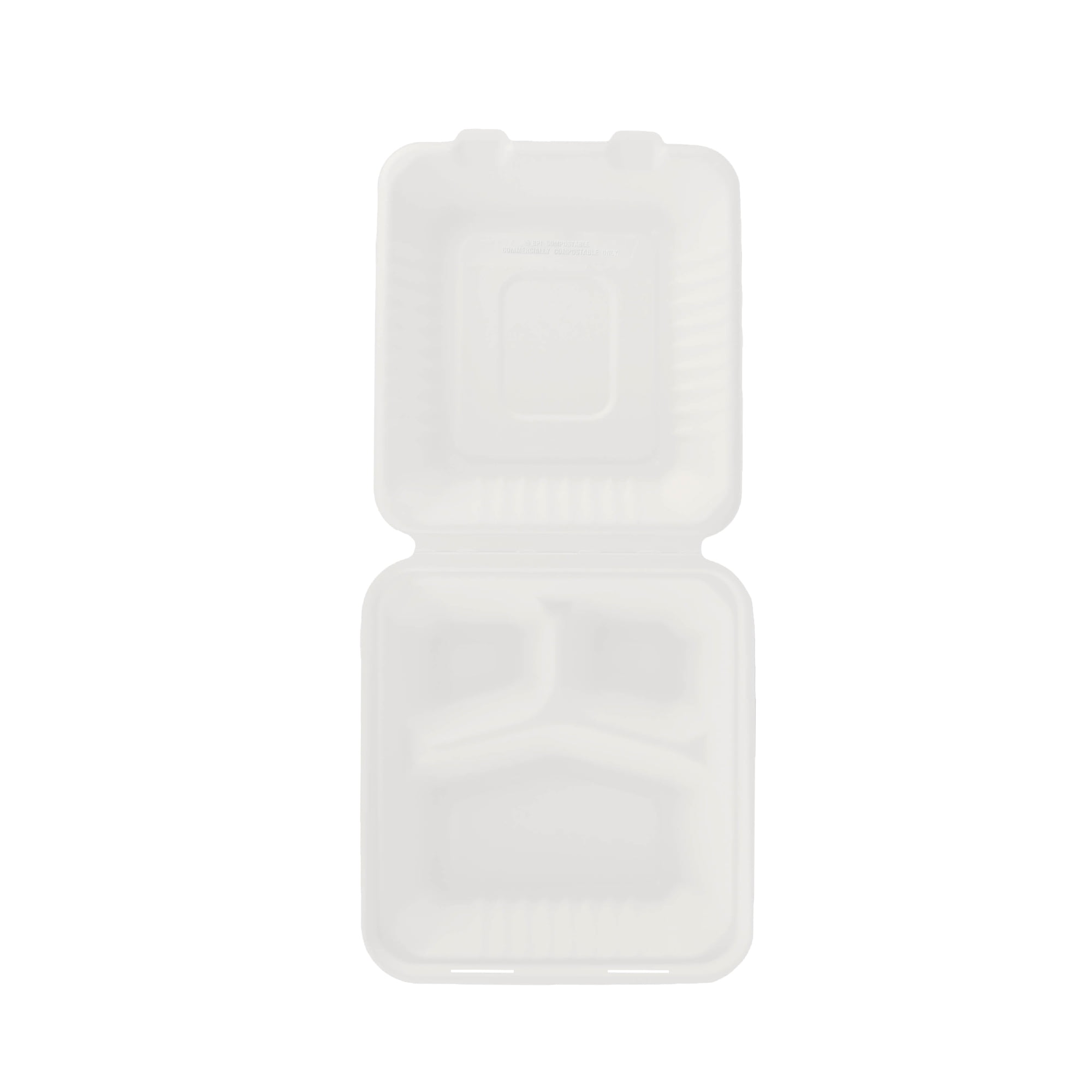 Great Value Eco-Friendly 3 Compartment Compostable Hinged Container, White, 12 Count