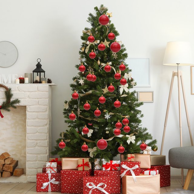 Bolas De Navidad De Plástico Set de 36 adornos navideños de plástico para árbol de Navidad y decoración de fiestas, 18x16x16cm, Rojo Rkxzt