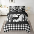 thumbnail image 2 of Manfei Wild Deer Moose Twin Bedding Sets, Jungle Animal Wildlife Bedding Comforter Set, Black White Grid Check Sheet Sets, Microfiber Bedroom Decor Reversible 7 Pieces, 2 of 8