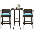 thumbnail image 6 of Patio Bar Height Bistro Sets, 3 Piece Patio Furniture Sets with High Glass Top Table and Cushioned Chairs, Outdoor Wicker PE Rattan Conversation Bistro Set with 2 Bar Stools for Garden Balcony, J1022, 6 of 14