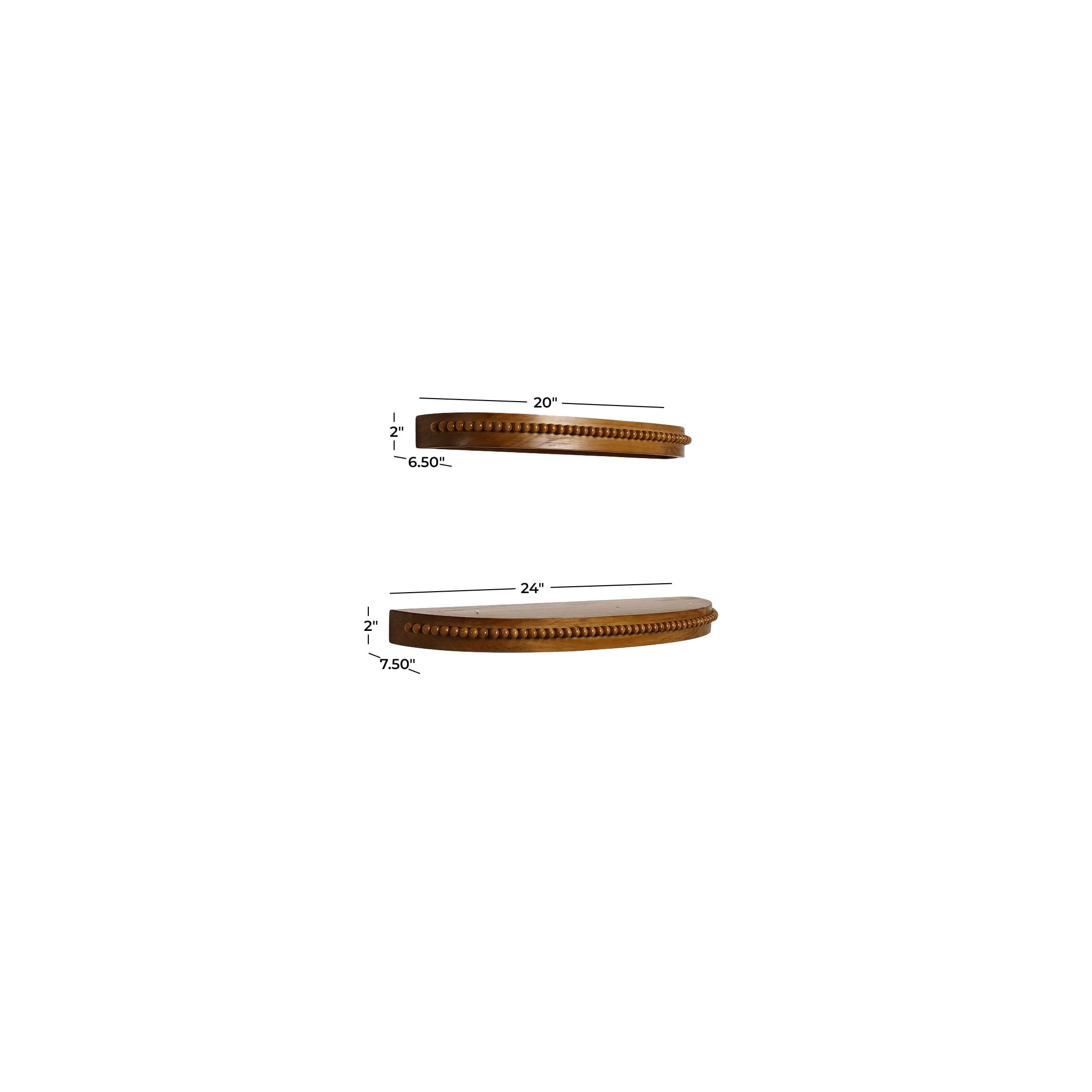 DecMode 24", 20"W Beaded 2-Tier Brown Wall Shelf with Natural Wood Grains (2 Count)