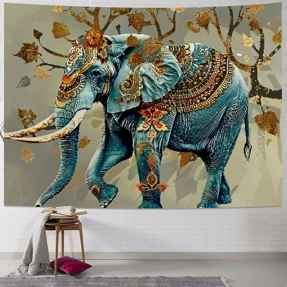 JRXY Boho Elephant Tapestry Modern Aesthetic Trippy Golden Aztec Bohemian Indian Wall Decor Hanging Bedroom Living Room Dorm Home Decor Painting