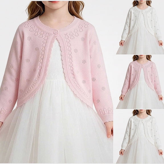 Afuyipoi Girls Cotton Knit Cardigan Sweater Light Layering Top for Kids Size 6M-10Y Spring Summer Comfort Pink Size 12M