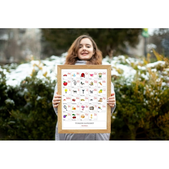 TURKISH Alphabet POSTER Print With Words And English Translations (16 x 20 inches)