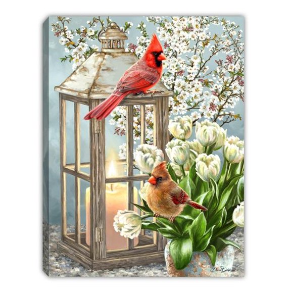 Glow Decor 264197 8 x 6 Po. Mini Toile - Sweet Cardinals - Plateau LED avec Minuterie