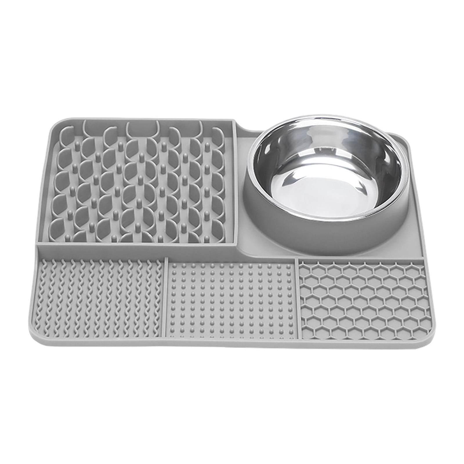 Licking Pad 5âInâ1 Silicone Slow Feeding Mat Suction Cup Antiâ Feeder Detachable Stainless Steel Bowl StressâRelief Set For Cats Dogs Puppies Daily Use 13.0 x 9.8 in Grey