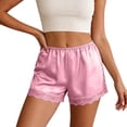thumbnail image 3 of SOFTCCLO Shorts for Women Solid Satin Lace Shorts Elastic Waist Mini Casual Womens Shorts Pink L, 3 of 5