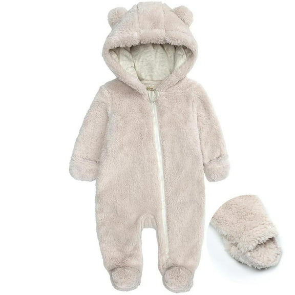 Bxsruta Baby Clothes, Newborn Baby Footie Romper Winter Onesie Warm Hooded Romper Jumpsuit Outfits for Girls Boys, Beige 0 Months