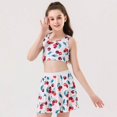 thumbnail image 6 of MIXUE Girls Outfit Sets Kids Summer Cherry Print Crew Neck Sleeveless Sports Camisole Vest And Skirts Two Piece Athletic Casual Outwear,White,8-10 Years, 6 of 7