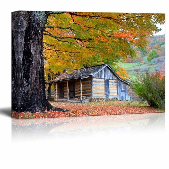 Canvas Prints Wall Art - Beautiful Cabin in Fall During Peak Season| Modern Home Deoration/Wall Decor Giclee Printing Wrapped Canvas Art Ready to Hang - 12" x 18"