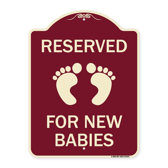 SignMission Designer Series Sign - Reserved for New Babies with Symbol | Burgundy 18" x 24" Heavy-Gauge Aluminum Architectural Sign | Protect Your Business & Municipality | Made in the