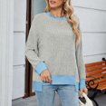 thumbnail image 2 of Yokua Women's Loose Long Sleeve Crew Neck Colorblock T-Shirt Casual High-Low Hem Ribbed Knit Top, 2 of 10
