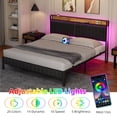 thumbnail image 4 of Full/Queen/King Size Bed Frame with Storage Headboard, Industrial Upholstered Platform Bed Frame with LED Headboard and USB outlets, Strong Frame Slats Support, Easy Assembly, Black, 4 of 9